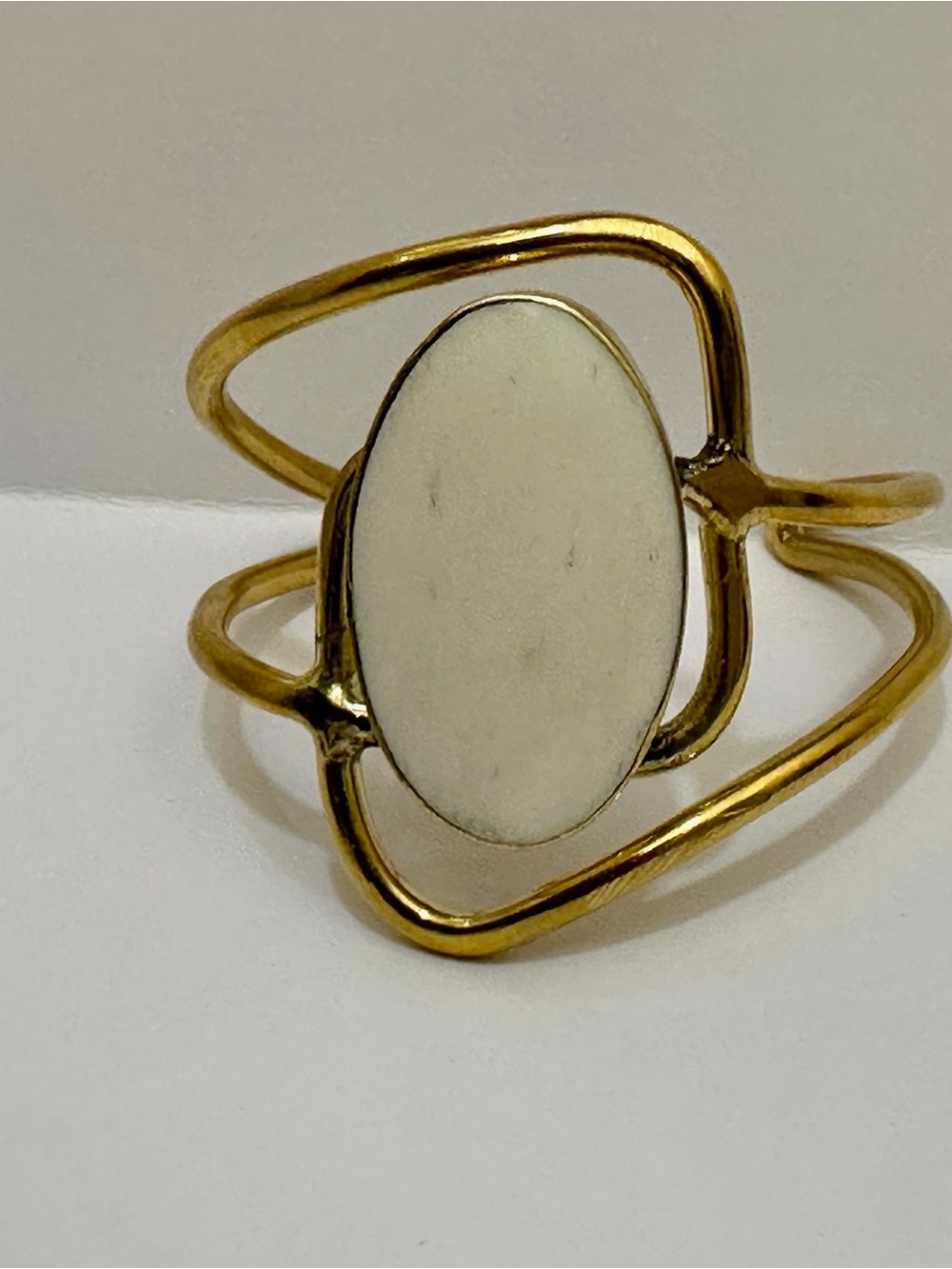 Brass Cuff Bracelet with White Oval Stone